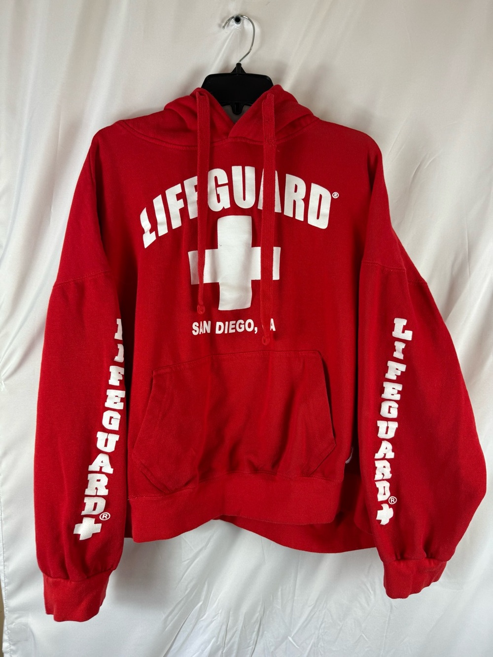 Popularity Products Red Lifeguard Hoodie with San Diego Lifeguard Logo in XXL